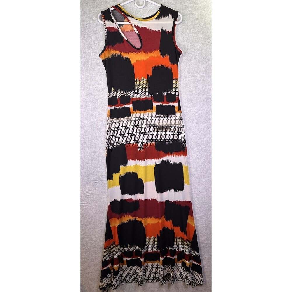 Touch Express Womens Size Large Long Maxi Tank Dress Vibrant Geometric Stretch